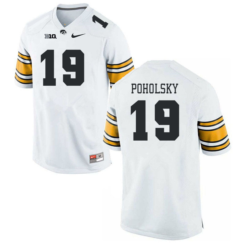 Men #19 Tommy Poholsky Iowa Hawkeyes College Football Jerseys Stitched Sale-White - Click Image to Close